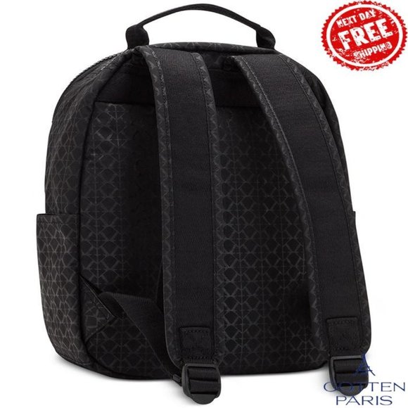 Kipling Seoul Medium Nylon Tablet Zippered Backpack Signature Emb Women's Bag - Picture 8 of 9